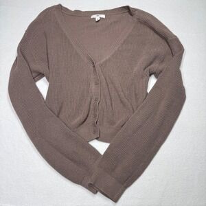 BP Cardigan Women's M Chocolate Brown Knit Cropped Button Fall Casual Minimalist